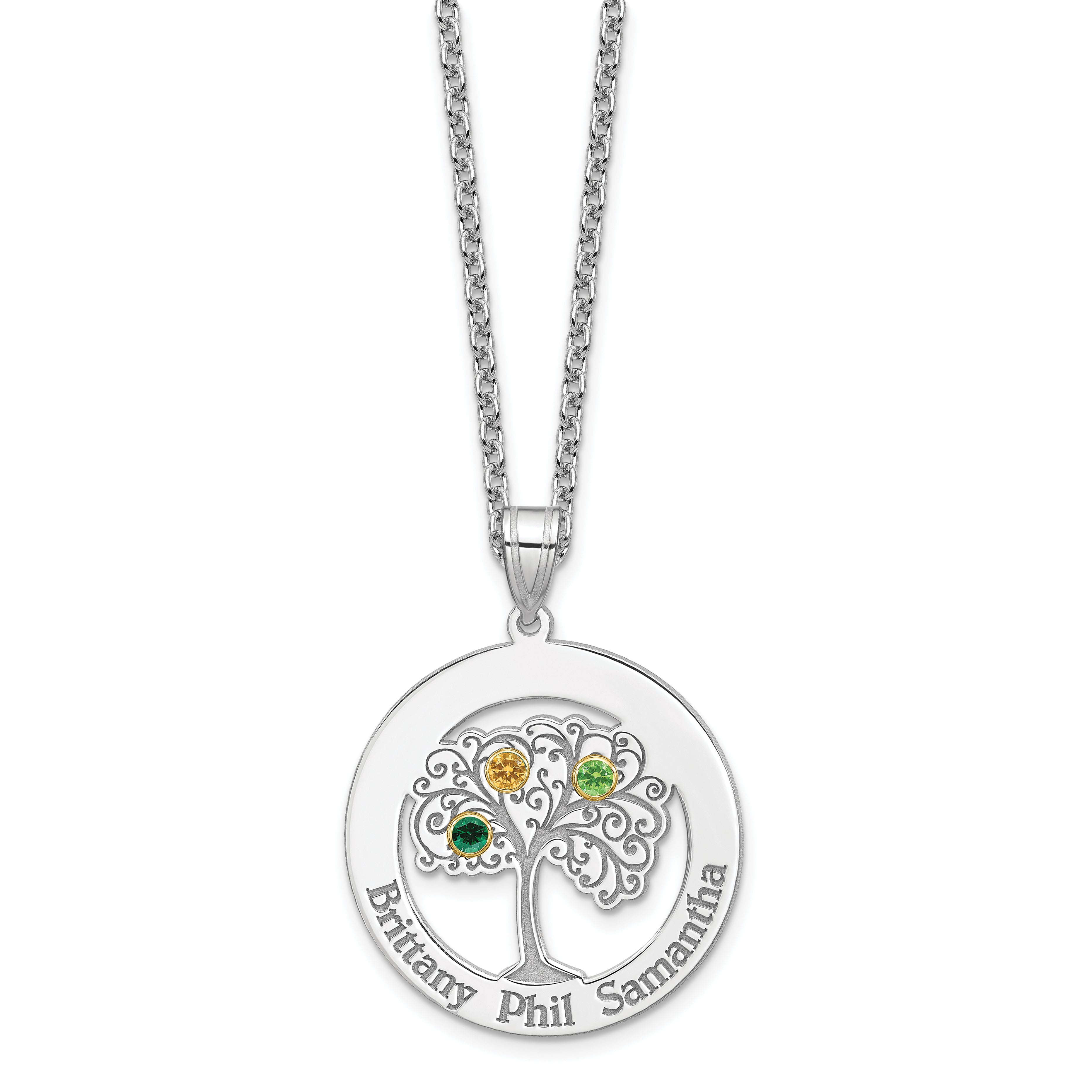 Sterling Silver/Rhod-plated 3 Birthstone with 14k Bezel Family Pendant