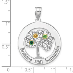 Sterling Silver/Rhod-plated 3 Birthstone with 14k Bezel Family Pendant