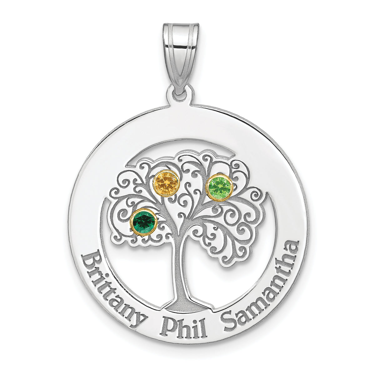 Sterling Silver/Rhod-plated 3 Birthstone with 14k Bezel Family Pendant