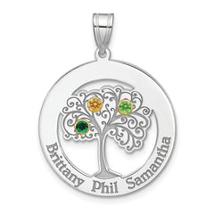 Sterling Silver/Rhod-plated 3 Birthstone with 14k Bezel Family Pendant