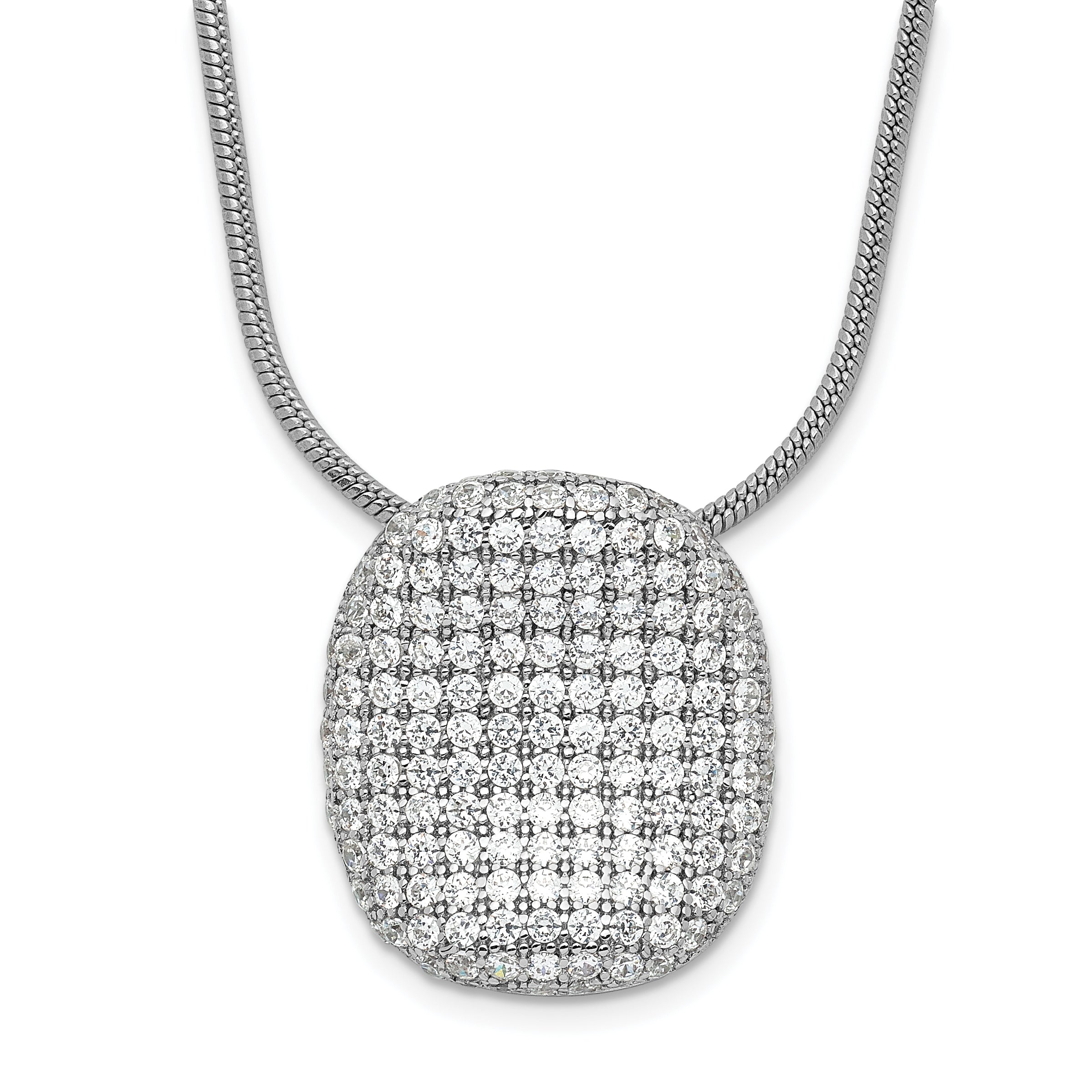 Sterling Silver Rhodium-Plated CZ Brilliant Embers Pave Oval Necklace