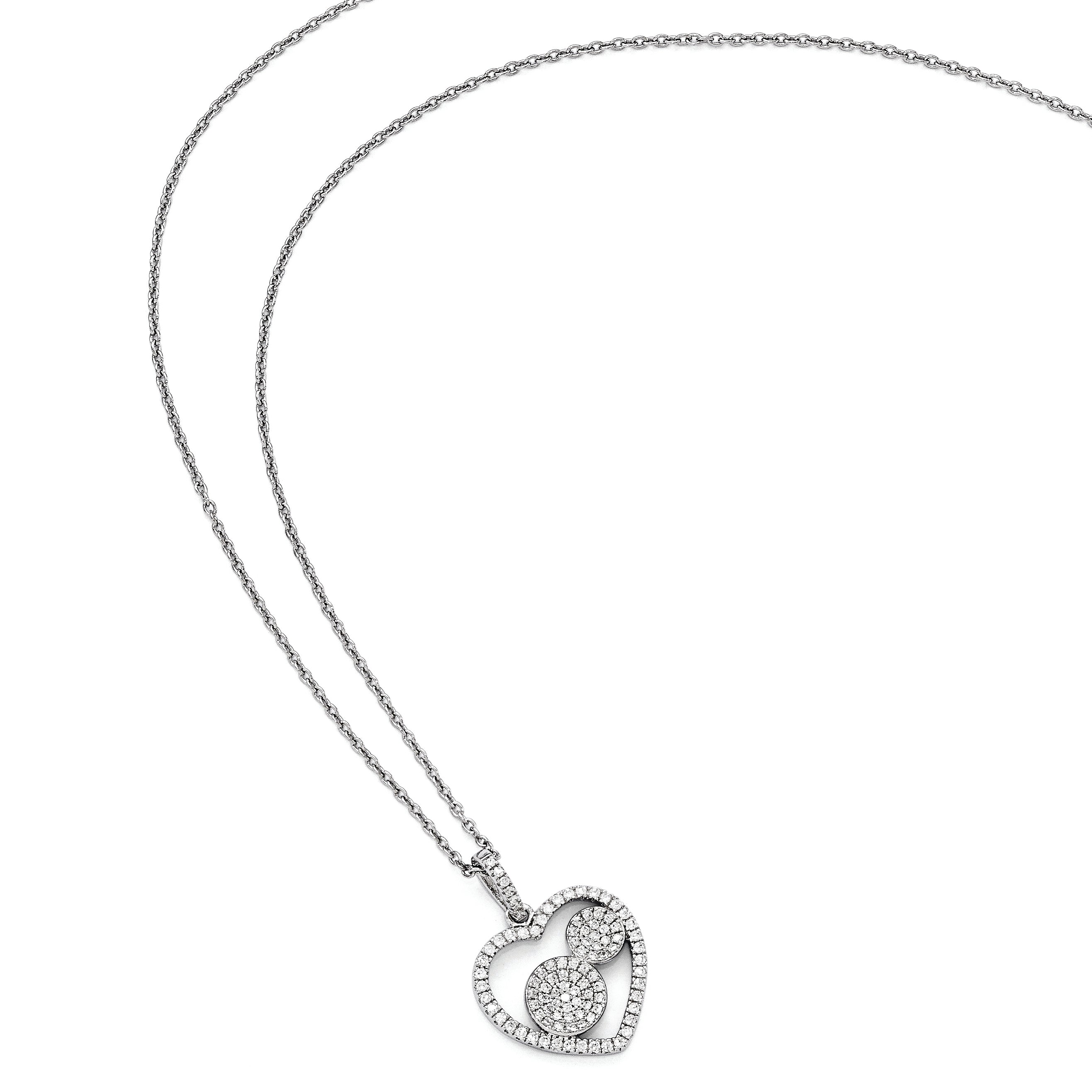 Sterling Silver & CZ Brilliant Embers Polished Heart Necklace