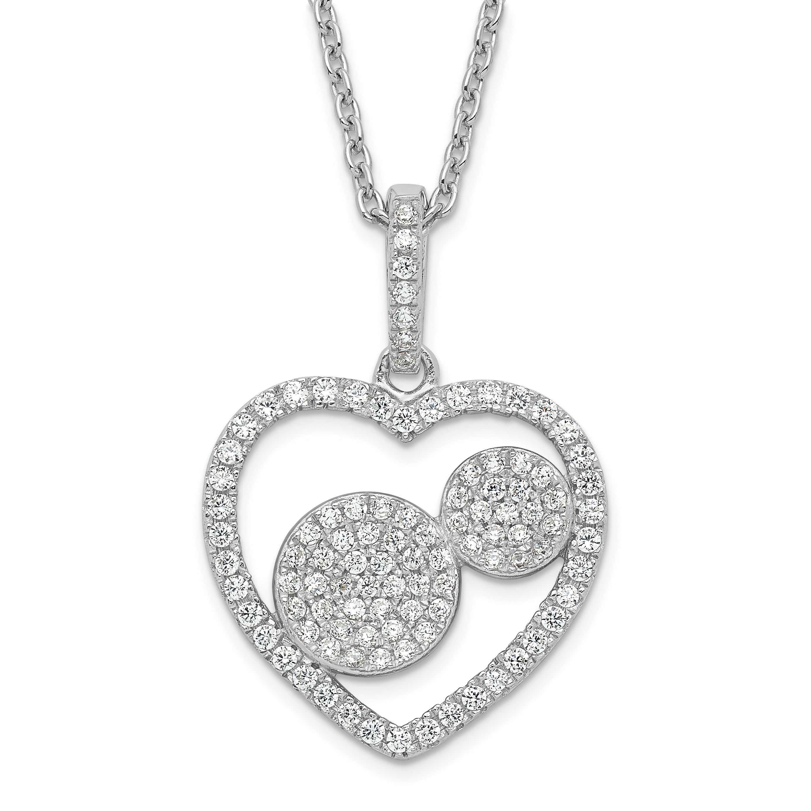 Sterling Silver & CZ Brilliant Embers Polished Heart Necklace