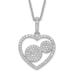 Sterling Silver & CZ Brilliant Embers Polished Heart Necklace