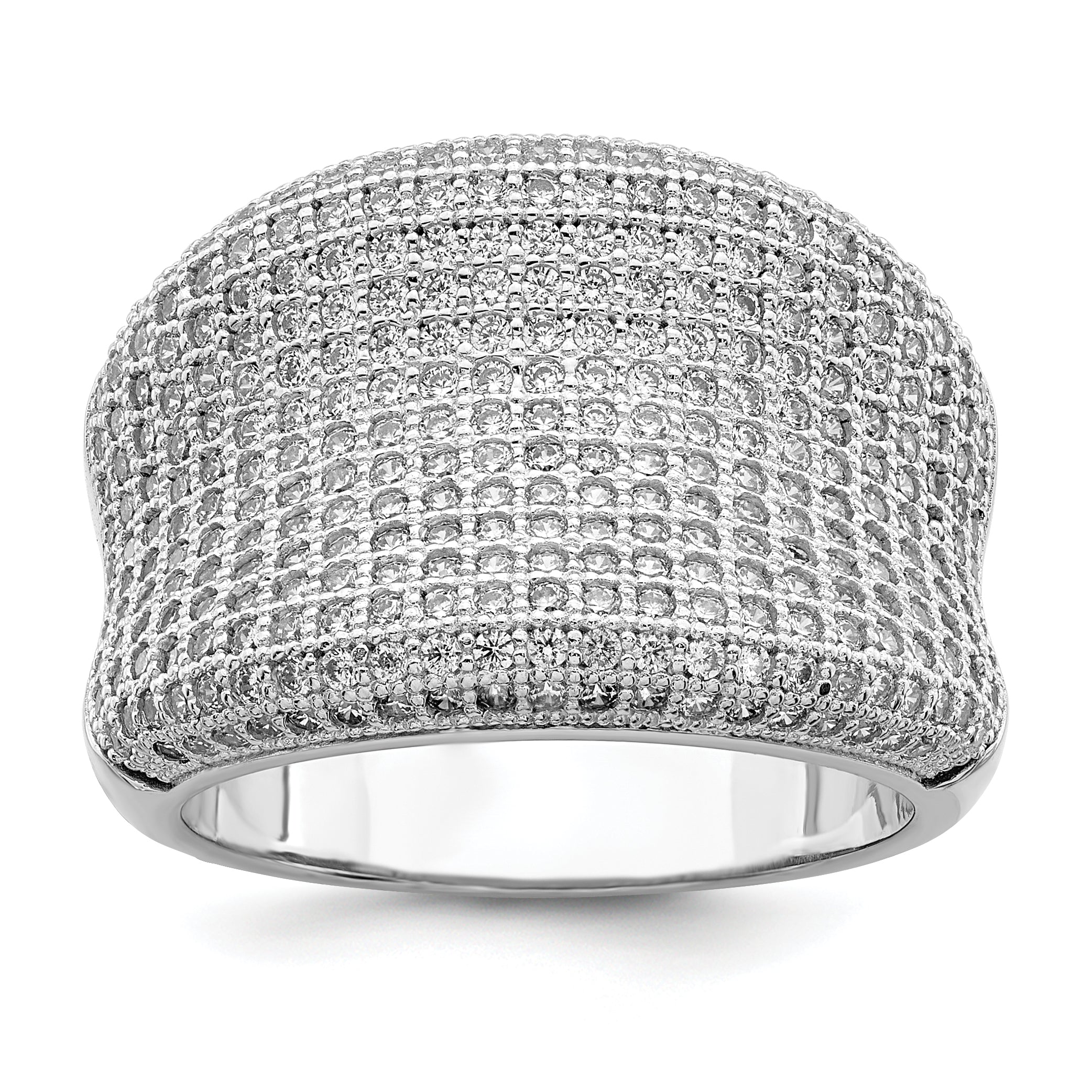 SS Rhodium-Plated CZ Brilliant Embers Polished Ring