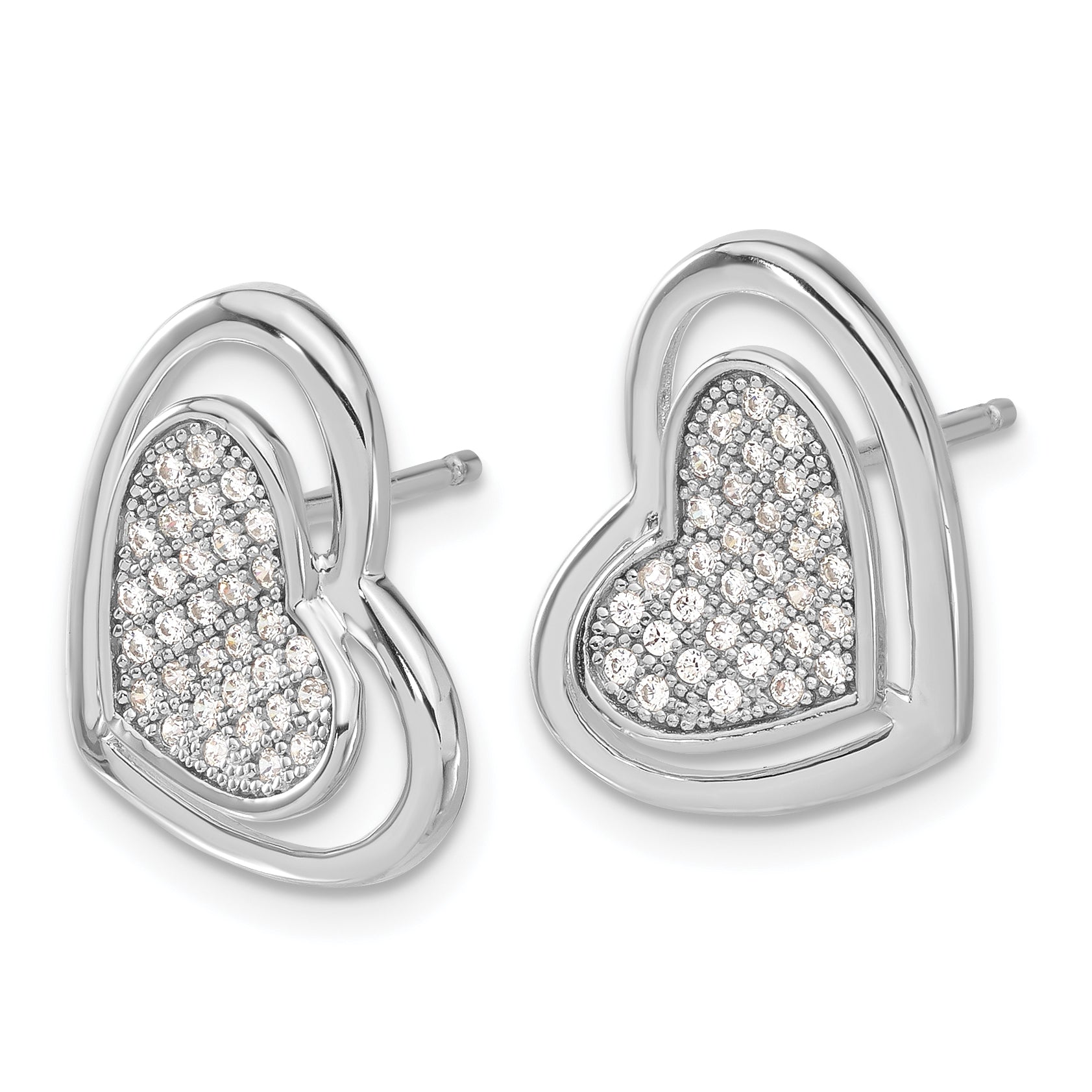 Sterling Silver Brilliant Embers Polished CZ Heart Post Earrings