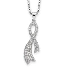 Brilliant Embers Sterling Silver Rhodium-plated 78 Stone 18 inch Micro Pav‚ CZ Ribbon Necklace with 2 Inch Extender