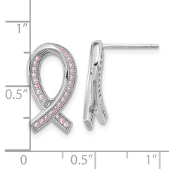 Brilliant Embers Sterling Silver Rhodium-plated 52 Stone Micro Pav‚ Pink CZ Awareness Ribbon Post Earrings