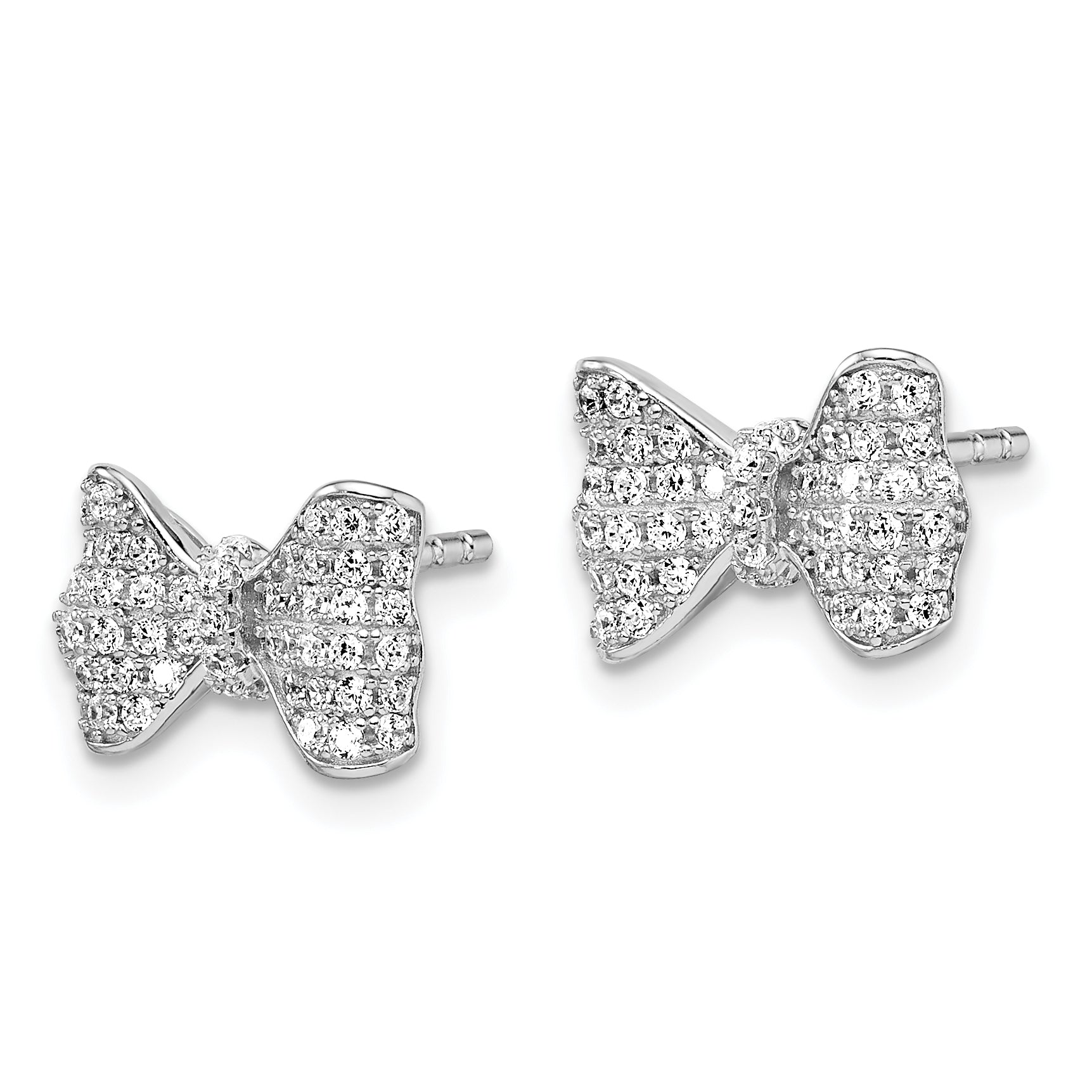 Brilliant Embers Sterling Silver Rhodium-plated 102 Stone Micro Pav‚ CZ Bow Post Earrings