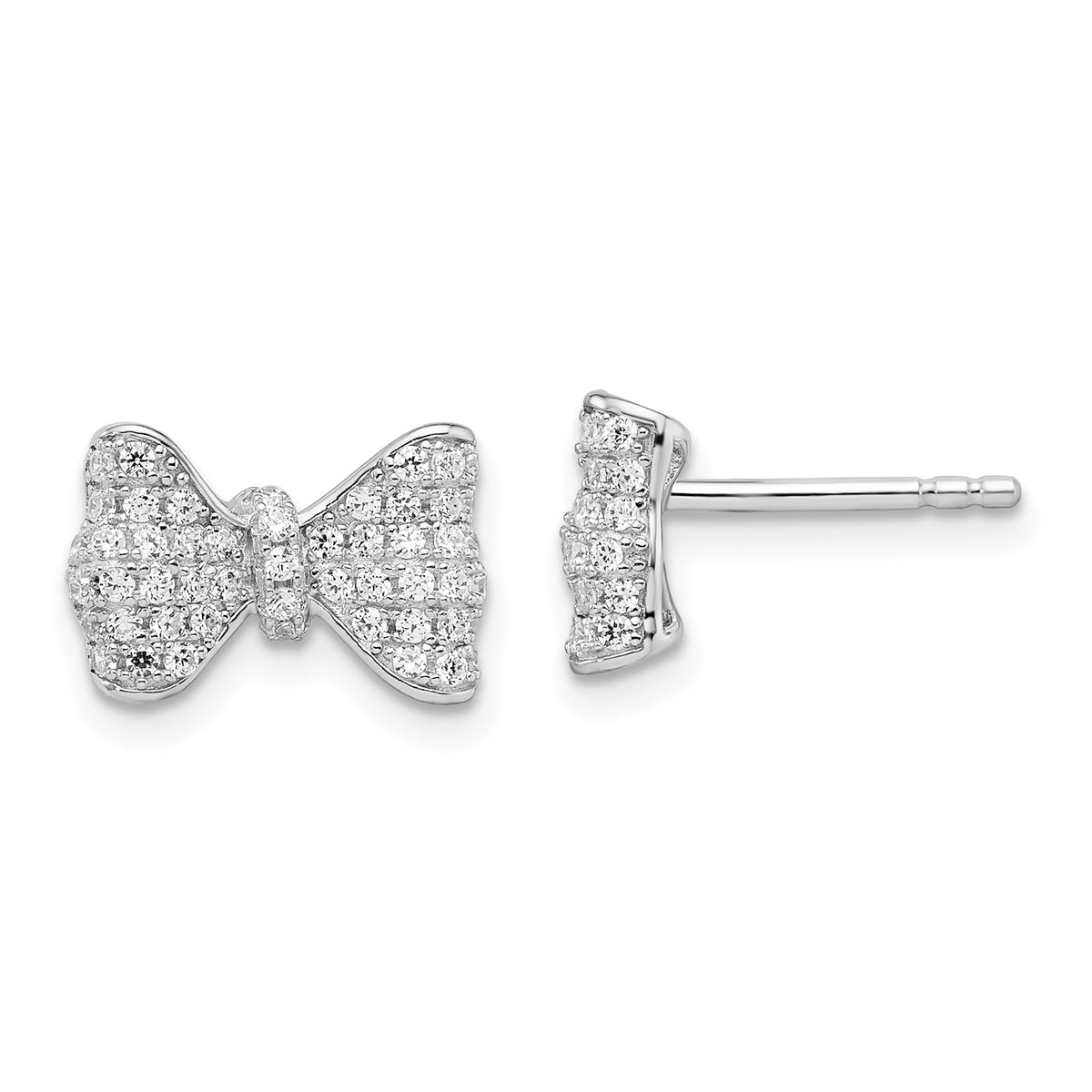 Brilliant Embers Sterling Silver Rhodium-plated 102 Stone Micro Pav‚ CZ Bow Post Earrings