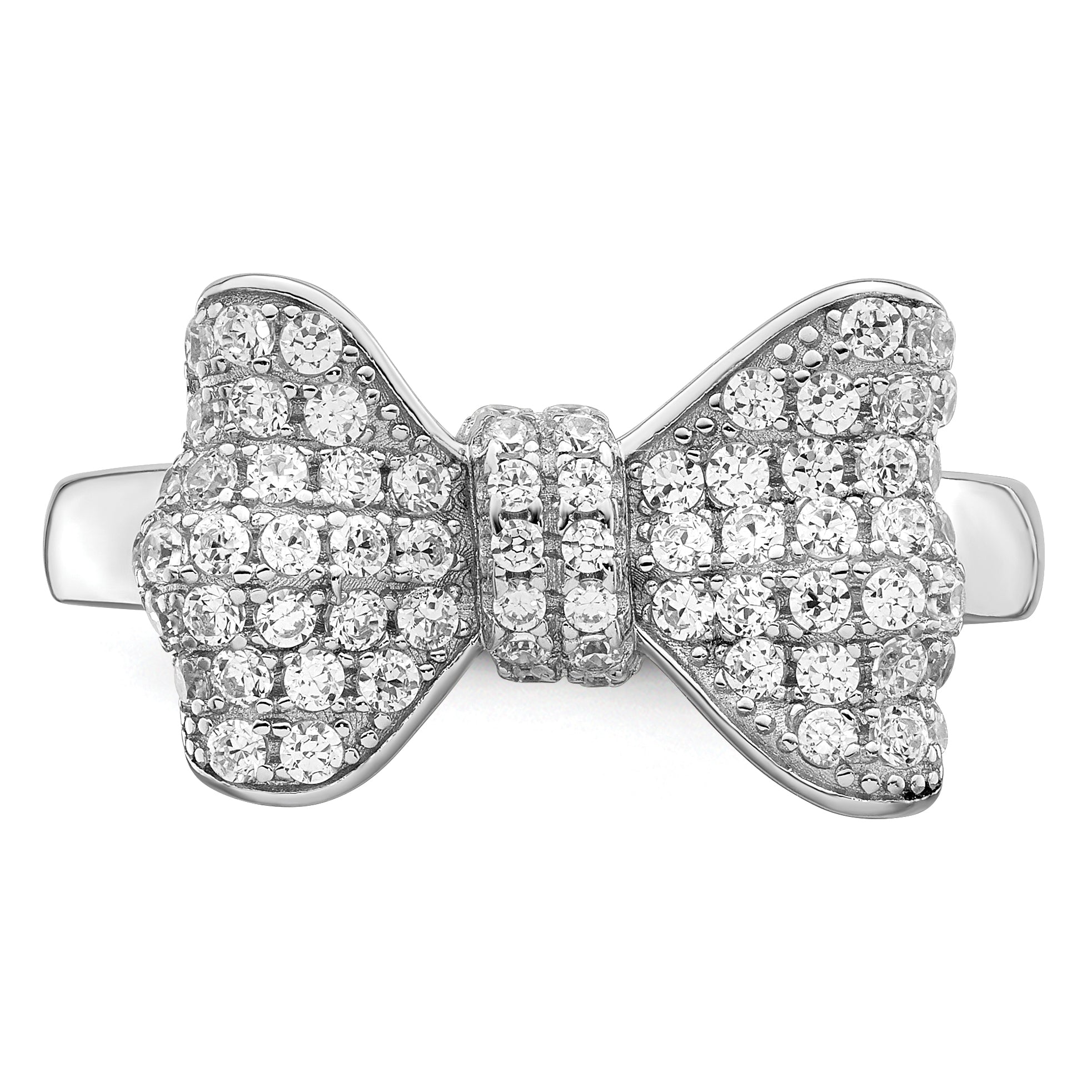 Brilliant Embers Sterling Silver Rhodium-plated 71 Stone Micro Pav‚ CZ Bow Ring