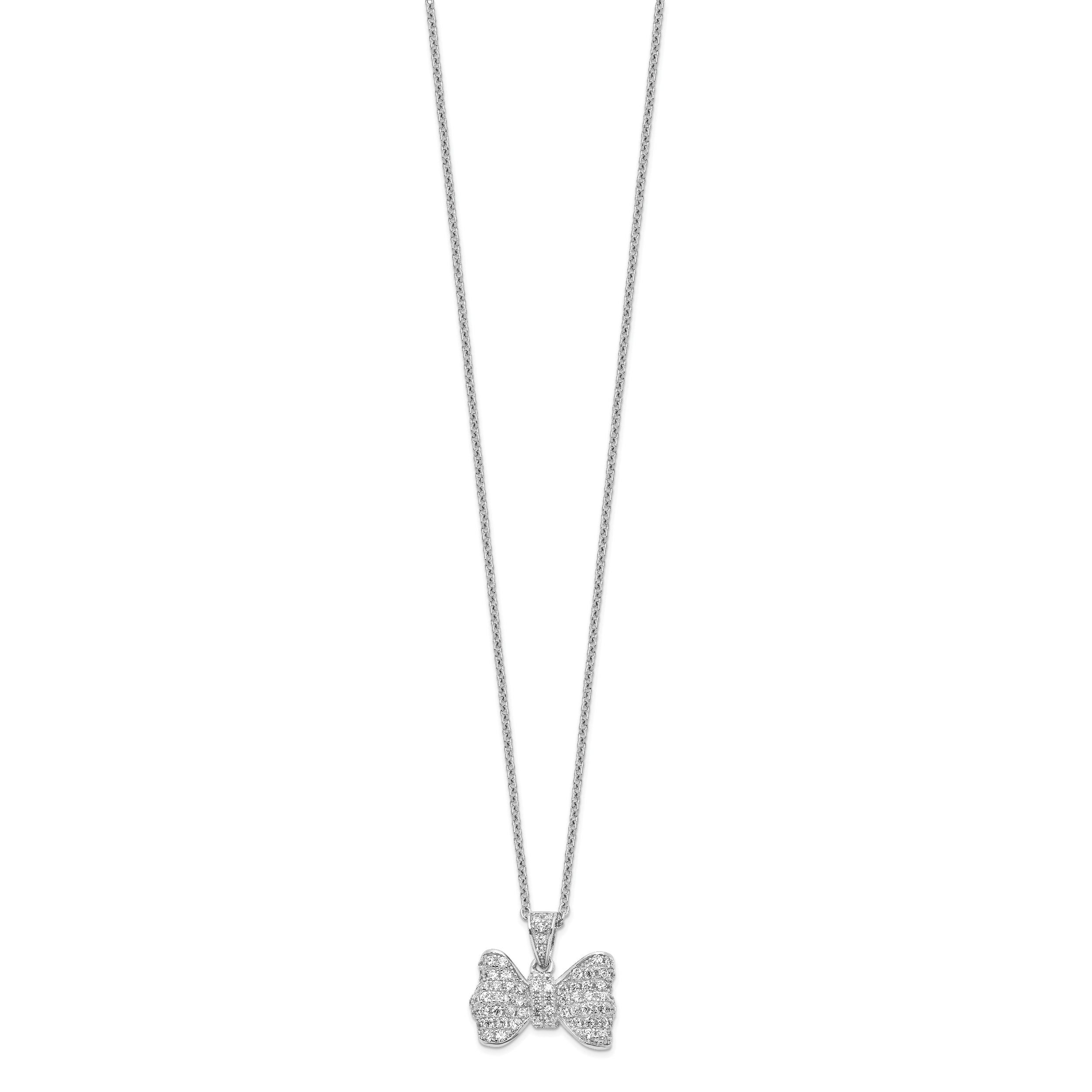 Brilliant Embers Sterling Silver Rhodium-plated 74 Stone 18 inch Micro Pav‚ CZ Bow Necklace with 2 Inch Extender