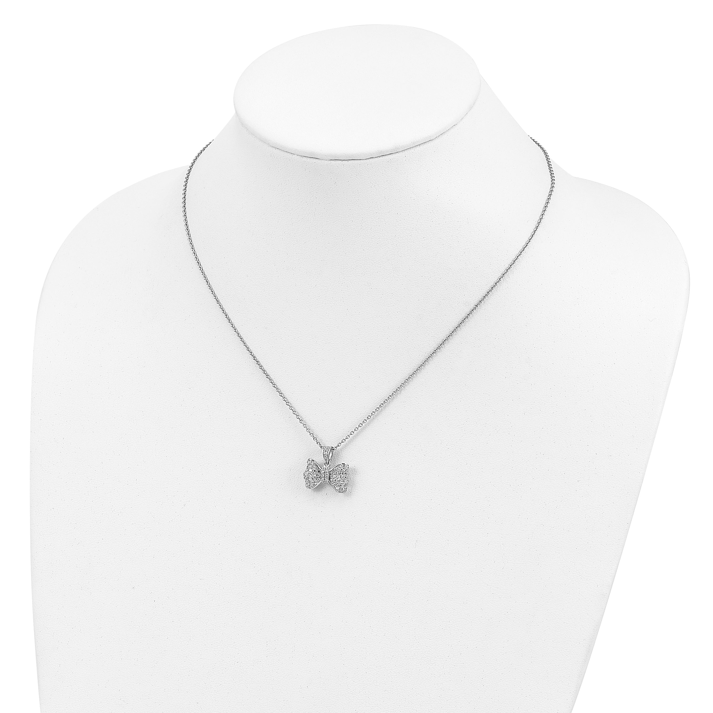 Brilliant Embers Sterling Silver Rhodium-plated 74 Stone 18 inch Micro Pav‚ CZ Bow Necklace with 2 Inch Extender