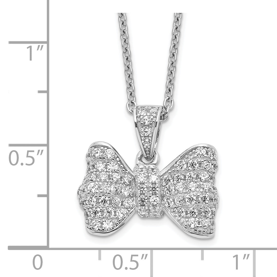 Brilliant Embers Sterling Silver Rhodium-plated 74 Stone 18 inch Micro Pav‚ CZ Bow Necklace with 2 Inch Extender