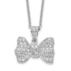 Brilliant Embers Sterling Silver Rhodium-plated 74 Stone 18 inch Micro Pav‚ CZ Bow Necklace with 2 Inch Extender