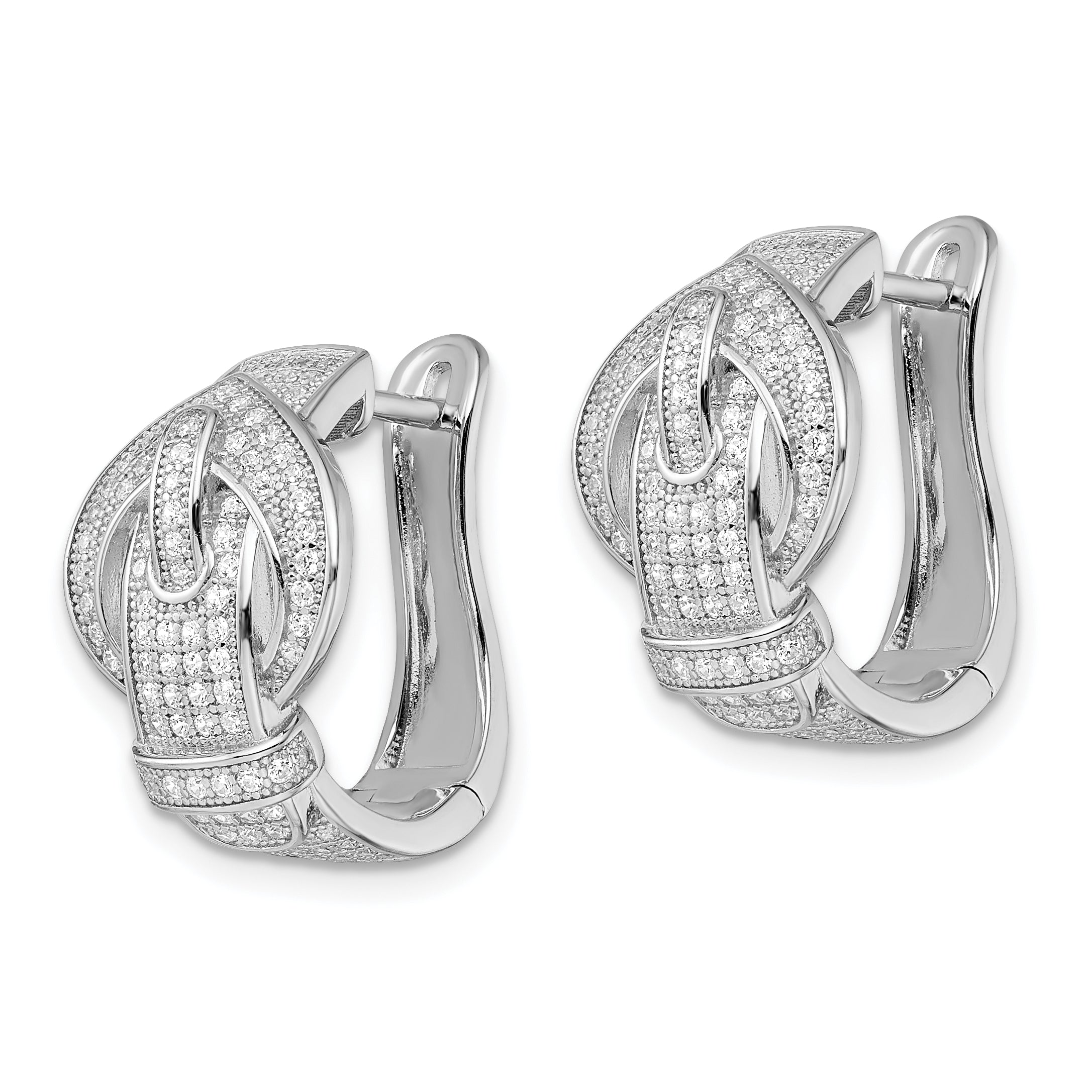 Brilliant Embers Sterling Silver Rhodium-plated 202 Stone Micro Pav‚ CZ Buckle Hinged Post Earrings