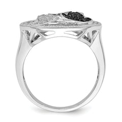 Brilliant Embers Sterling Silver Rhodium-plated 87 Stone Micro Pav‚ Black and White CZ Polished Cat Ring