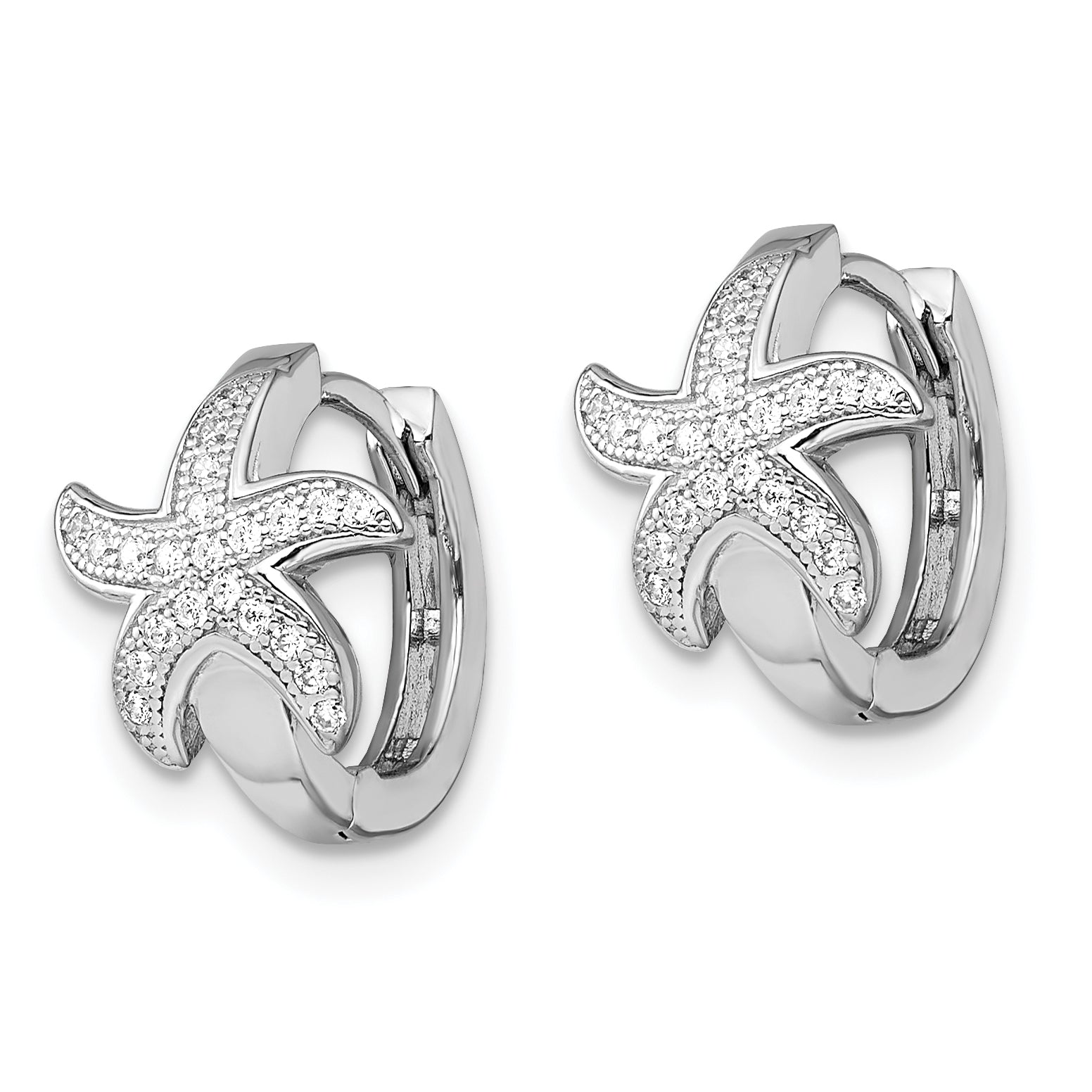 Brilliant Embers Sterling Silver Rhodium-plated 44 Stone Micro Pav‚ CZ Starfish Hinged Hoop Earrings