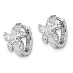 Brilliant Embers Sterling Silver Rhodium-plated 44 Stone Micro Pav‚ CZ Starfish Hinged Hoop Earrings