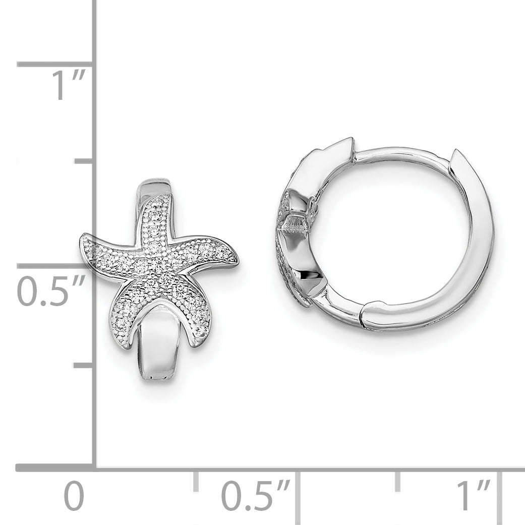 Sophia Jewelers Sterling Silver Starfish CZ Hoop Earrings Polished Rhodium-plated