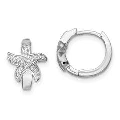 Brilliant Embers Sterling Silver Rhodium-plated 44 Stone Micro Pav‚ CZ Starfish Hinged Hoop Earrings