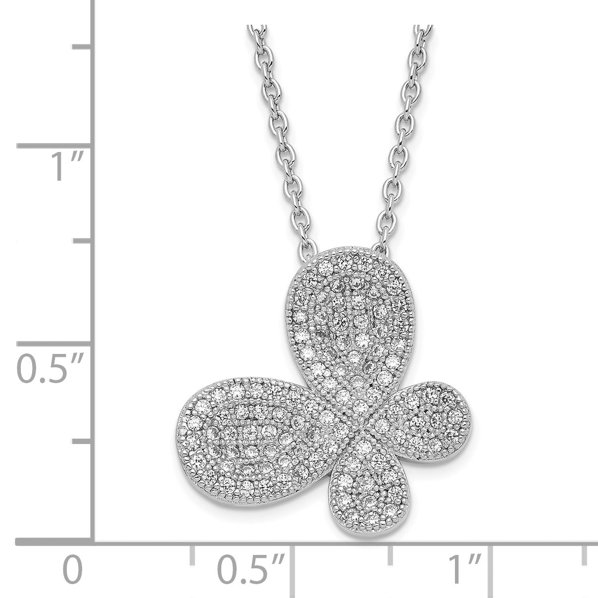 Brilliant Embers Sterling Silver Rhodium-plated Polished CZ Butterfly w/ 2in ext Necklace