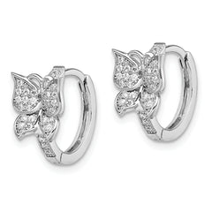 Sterling Silver CZ Butterfly Hoop Earrings with Rhodium-Plated Finish