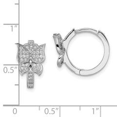 Sterling Silver CZ Butterfly Hoop Earrings with Rhodium-Plated Finish