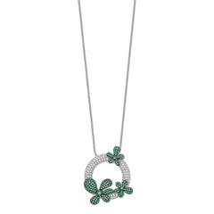 Brilliant Embers Sterling Silver Flower Necklace with White and Green CZ