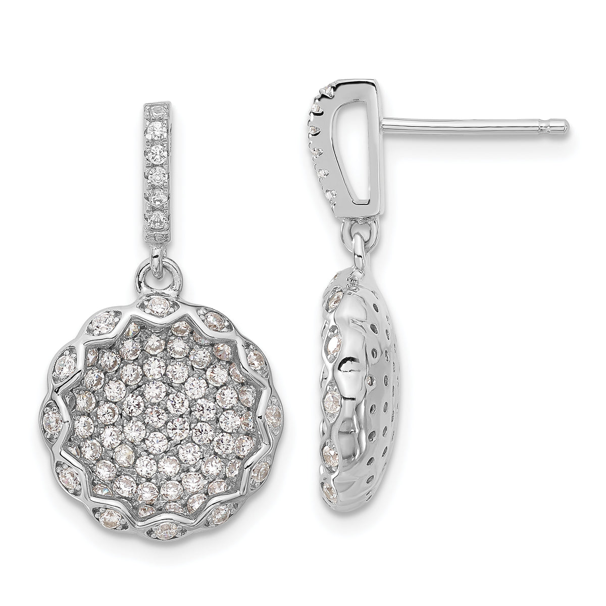 Sterling Silver Brilliant Embers CZ Circle Dangle Post Earrings