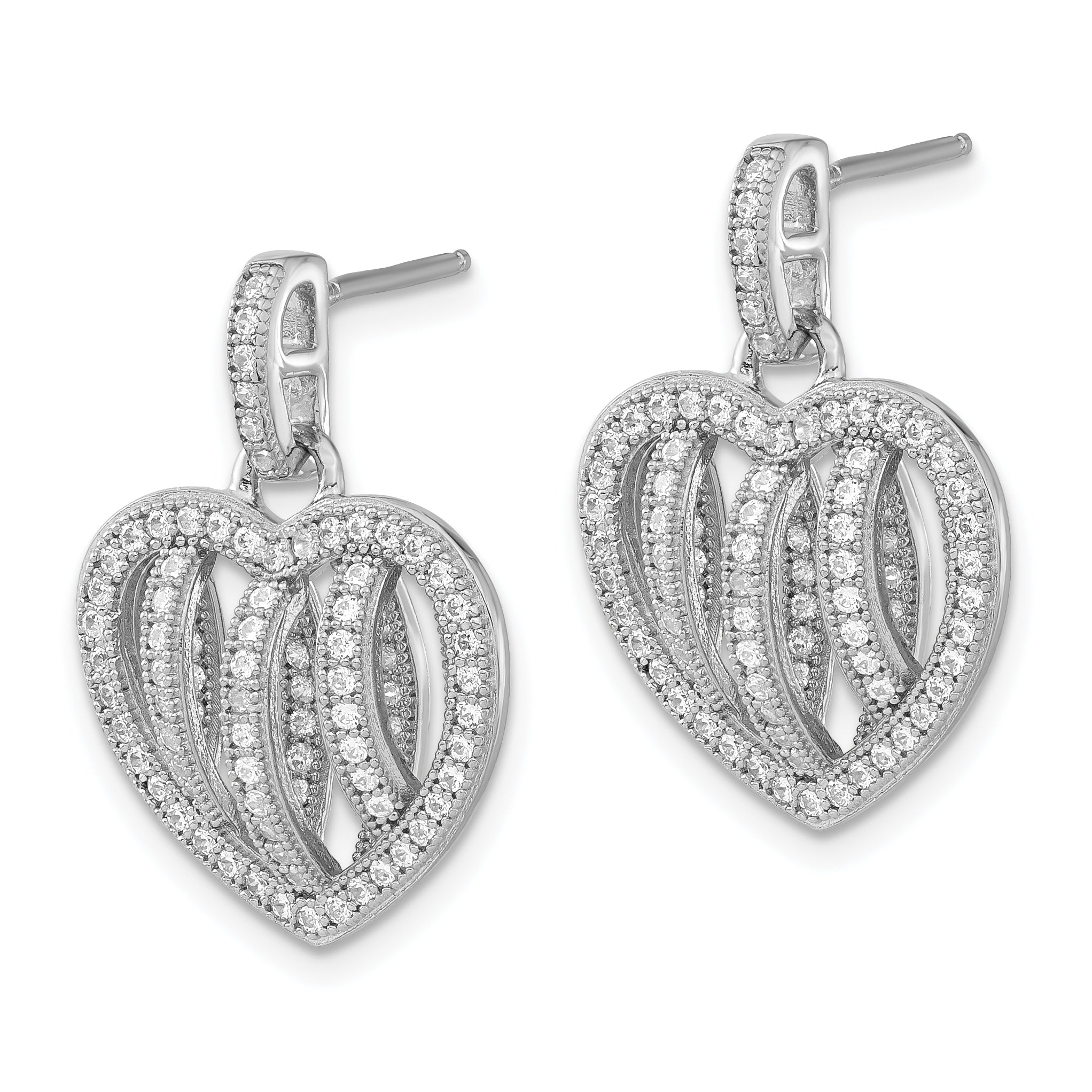 Brilliant Embers Sterling Silver Polished CZ Heart Post Dangle Earrings