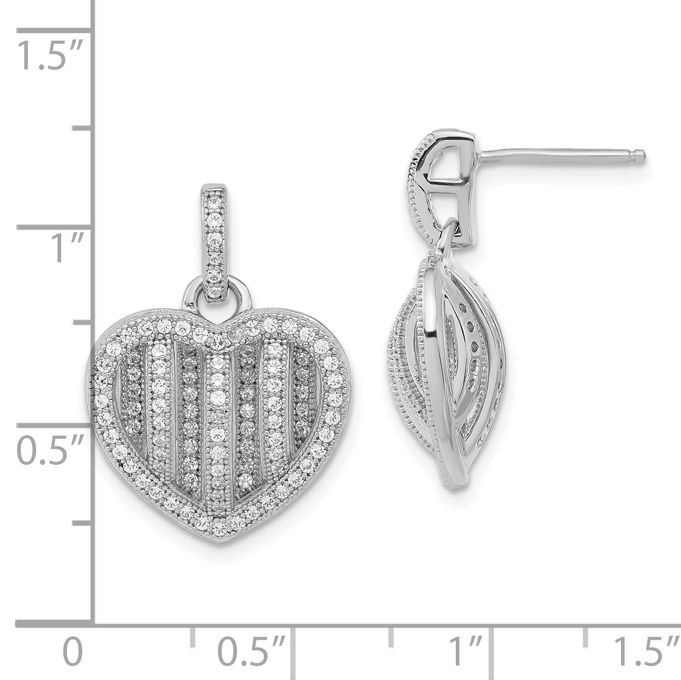 Brilliant Embers Sterling Silver Polished CZ Heart Post Dangle Earrings