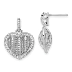 Brilliant Embers Sterling Silver Polished CZ Heart Post Dangle Earrings