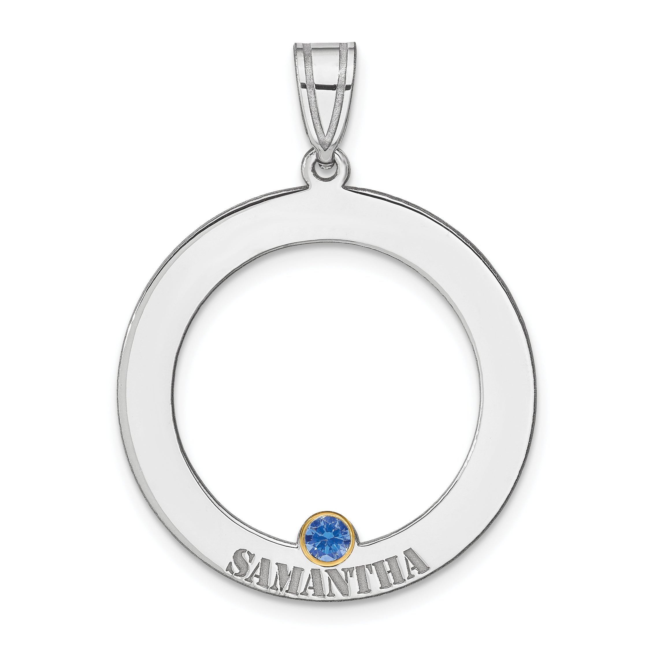 SS/Rhod-plated 1 Birthstone Circle with 14k Bezel Family Pendant