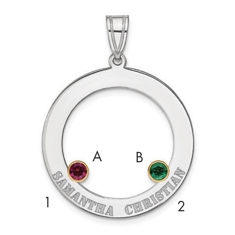 SS/Rhod-plated 2 Birthstone Circle with 14k Bezel Family Pendant