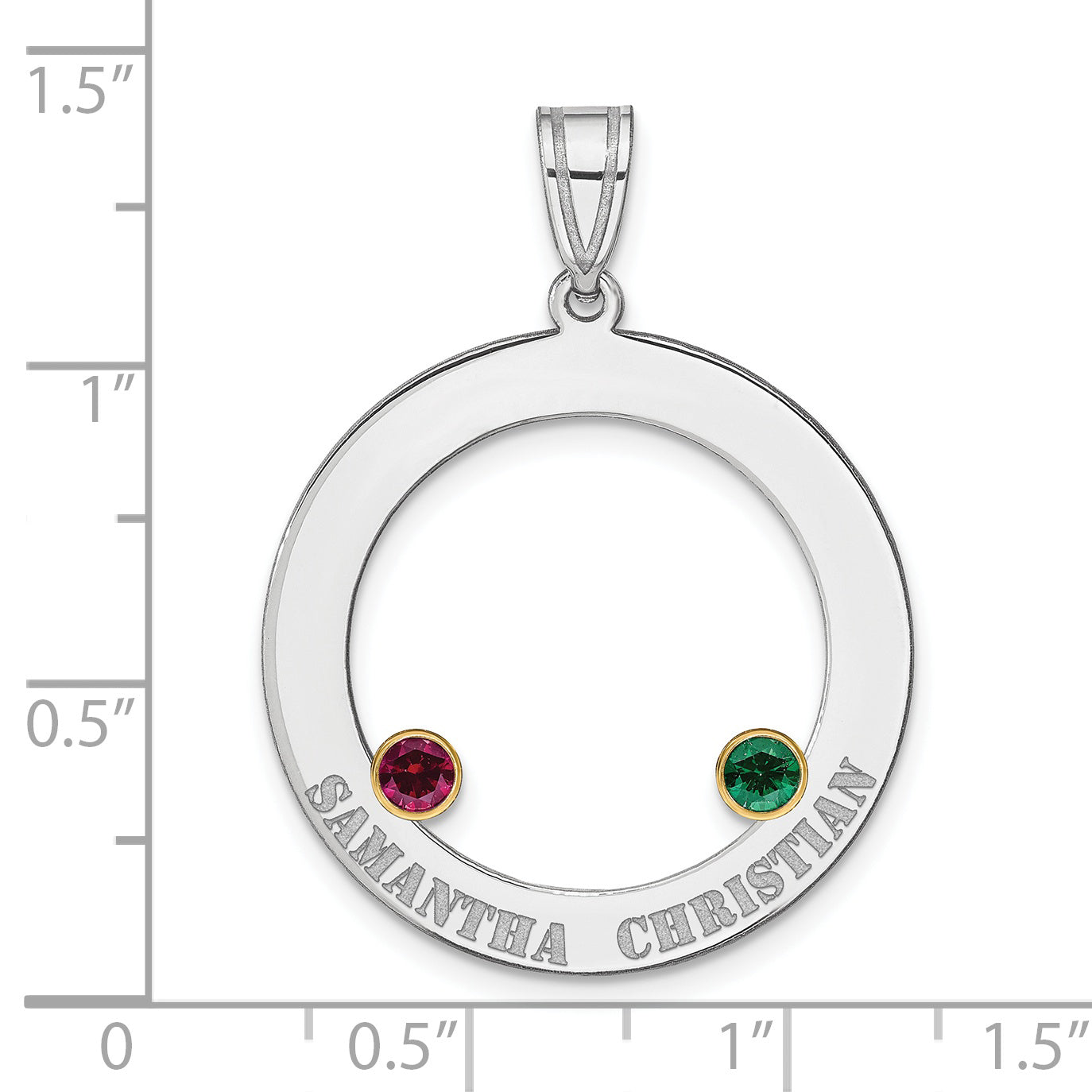 SS/Rhod-plated 2 Birthstone Circle with 14k Bezel Family Pendant