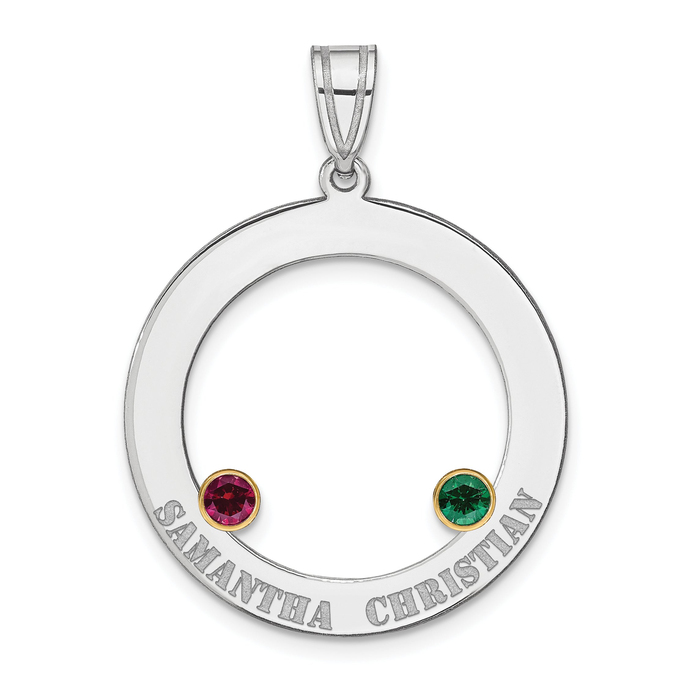 SS/Rhod-plated 2 Birthstone Circle with 14k Bezel Family Pendant