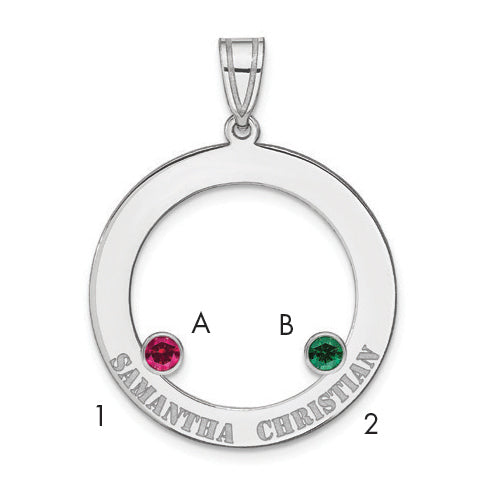 SS/Rhodium-plated 2 Birthstone Circle with SS Bezel Family Pendant