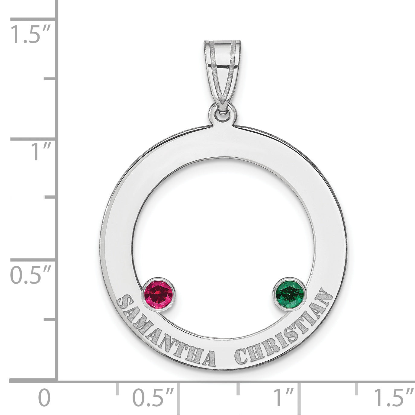 SS/Rhodium-plated 2 Birthstone Circle with SS Bezel Family Pendant