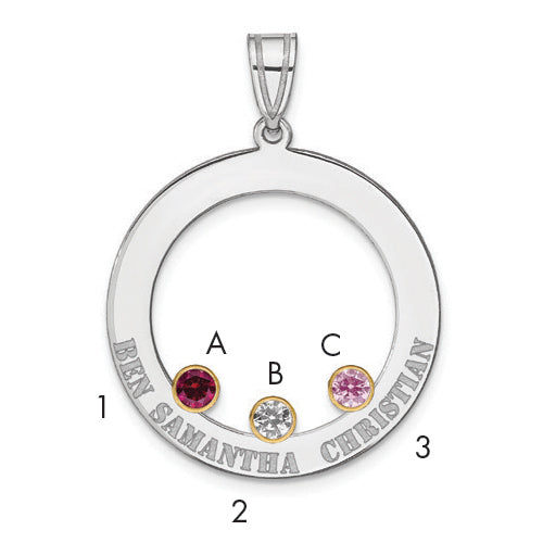 SS/Rhod-plated 3 Birthstone Circle with 14k Bezel Family Pendant