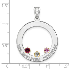 SS/Rhod-plated 3 Birthstone Circle with 14k Bezel Family Pendant