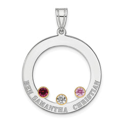 SS/Rhod-plated 3 Birthstone Circle with 14k Bezel Family Pendant