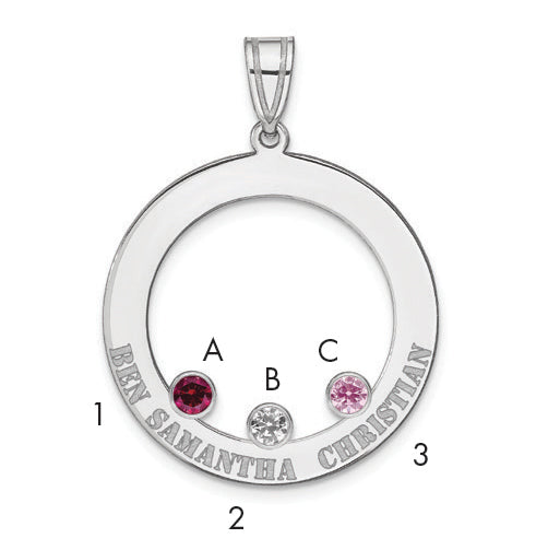 SS/Rhodium-plated 3 Birthstone Circle with SS Bezel Family Pendant