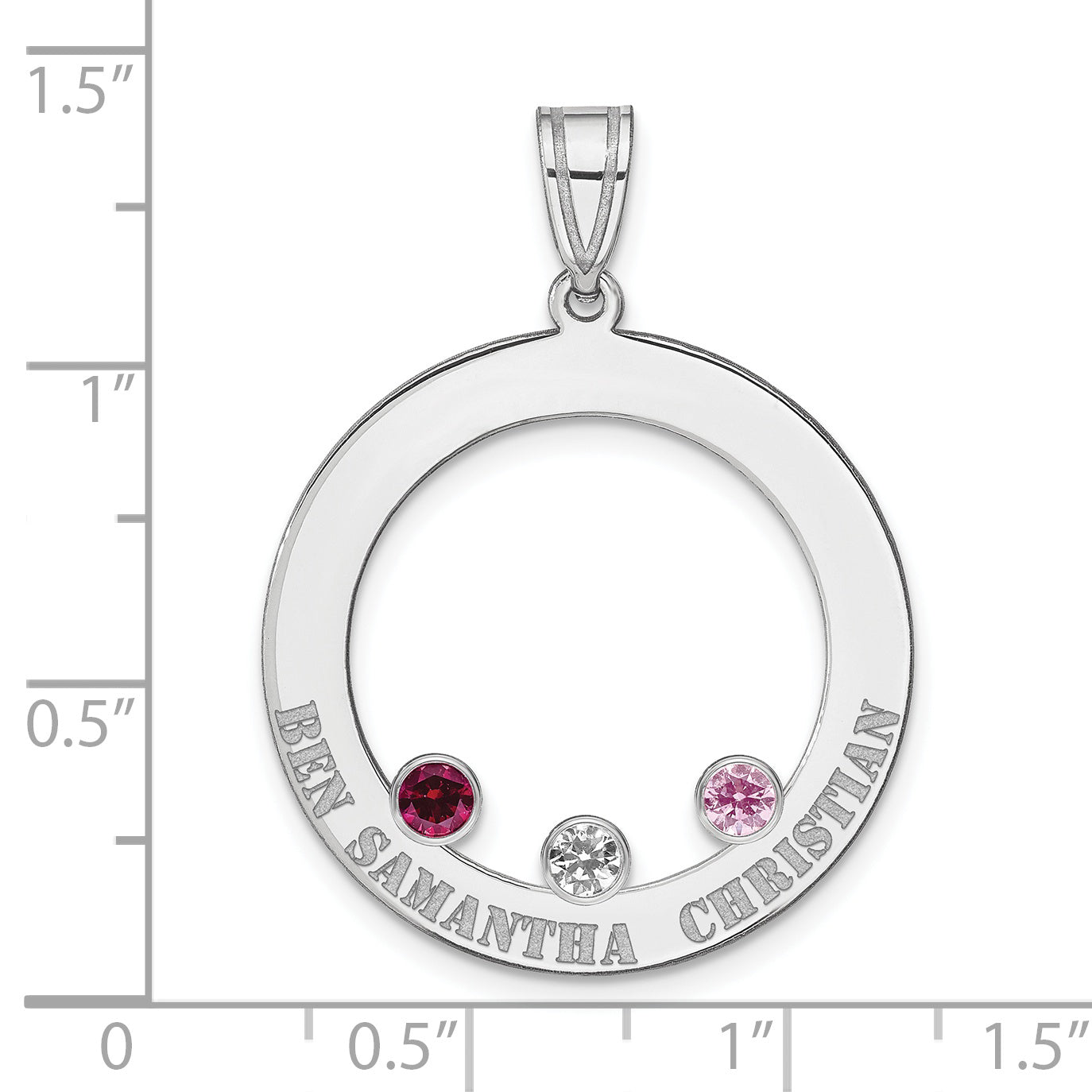 SS/Rhodium-plated 3 Birthstone Circle with SS Bezel Family Pendant