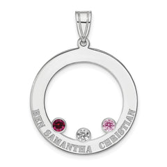 SS/Rhodium-plated 3 Birthstone Circle with SS Bezel Family Pendant