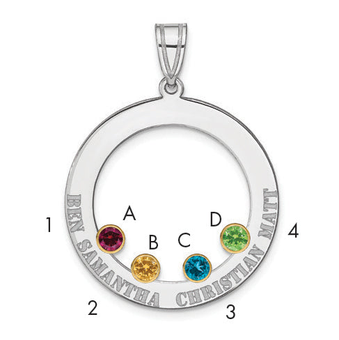 SS/Rhod-plated 4 Birthstone Circle with 14k Bezel Family Pendant