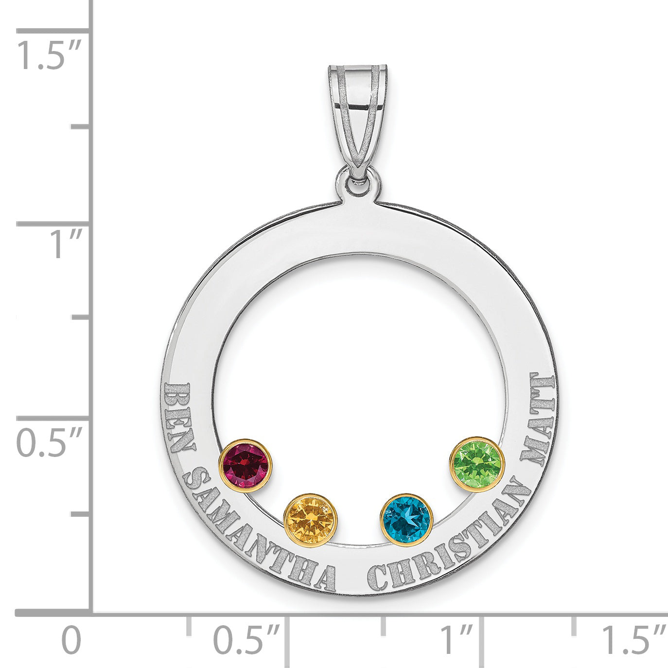 SS/Rhod-plated 4 Birthstone Circle with 14k Bezel Family Pendant