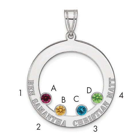 SS/Rhodium-plated 4 Birthstone Circle with SS Bezel Family Pendant