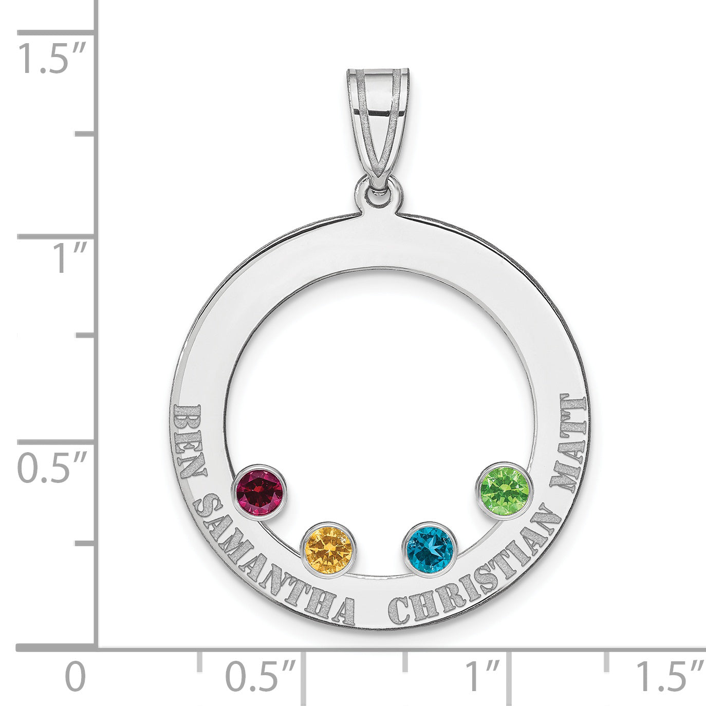 SS/Rhodium-plated 4 Birthstone Circle with SS Bezel Family Pendant