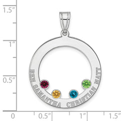 SS/Rhodium-plated 4 Birthstone Circle with SS Bezel Family Pendant